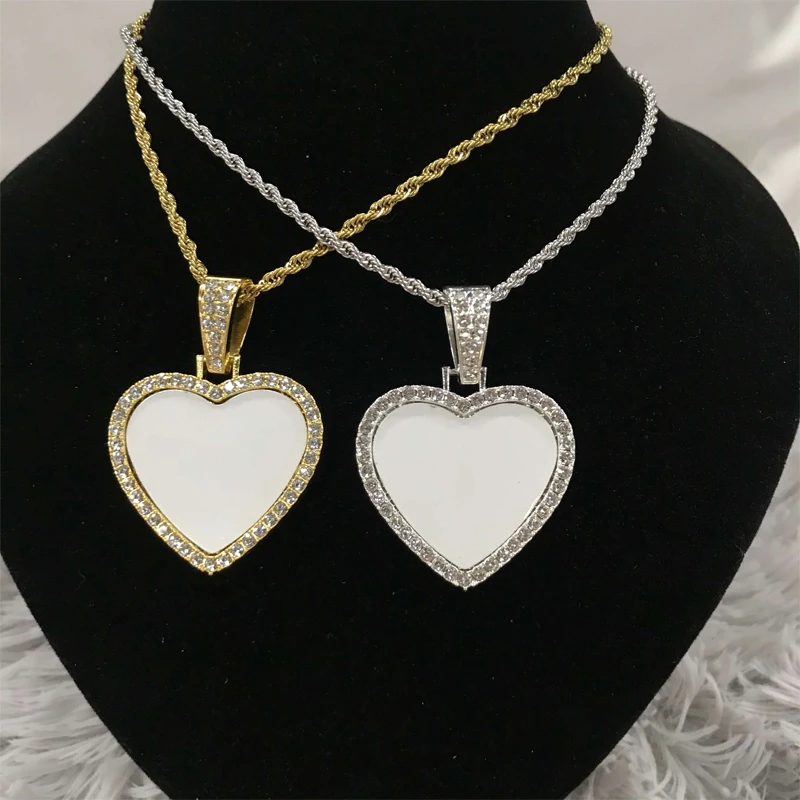 

2020 New Heart Sublimation Necklace Hip Hop Jewelry Necklace Sublimation Necklace Blanks, Gold and silver