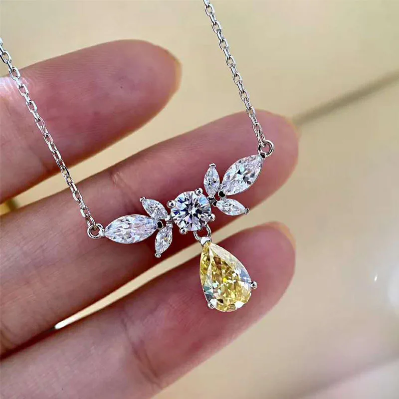 

Gaoding Caibao Wing Yellow Diamond Drop Diamond Necklace Silver 18K Gold Rare Texture Jewelry Grade Cutting Craft Color Diamond