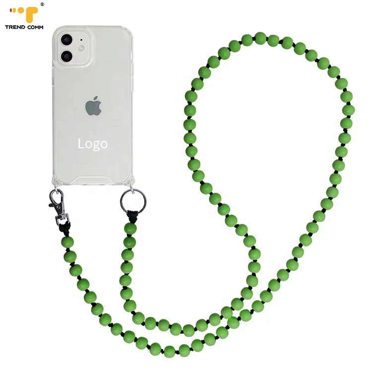 

New 1.5mm Mobile Bead Lanyard Handmade Keychain Bumper For iPhone Clear Bulk Crossbody Chain Transparent Custom Cell Phone Case