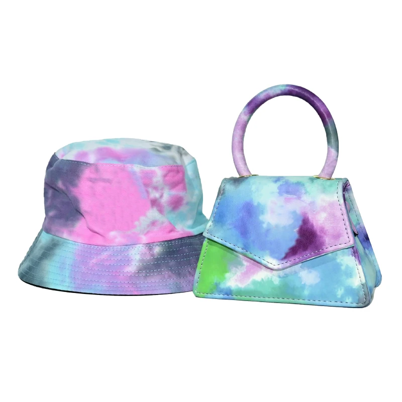 

2021 New Arrivals Tie Dye Set Hats And Purses Bling Diamond Matching Bucket Hats Purse And Hat Set, 5 colors