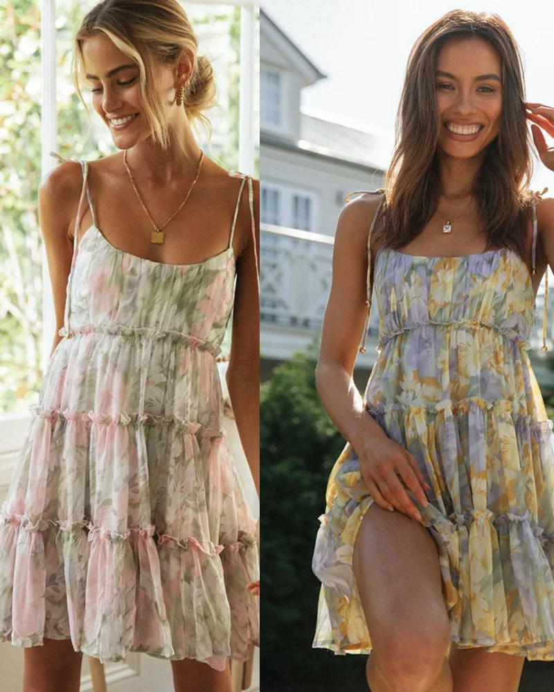 

New trend sexy summer strappy dress casual floral print for women