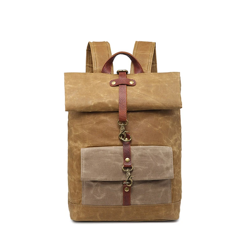 

Vintage male waxed canvas leather travel computer outdoor sports mountaineering backpack, Grey,coffee,light coffee ,black and so on.