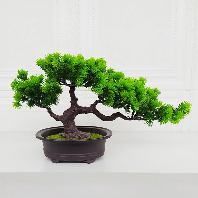 

Home new Chinese style artificial tree ornament decoration office plastic green plant bonsai simulation welcome pine bonsai