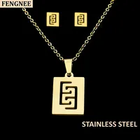 

fengnee bijoux Gold Color luxury Stainless Steel Jewelry sets For Women fashion Pendant star moon Necklace set