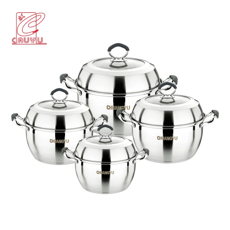 

8Pcs Stainless Steel Pot Soup Pot Set Cooking Pot Cookware Set With Silicone Handles