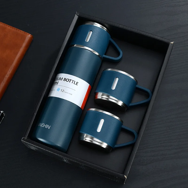 

Wholesale Custom Termicos Thermos Vacuum Flask Office Home Stainless Steel Water Bottle Kit Set Cup, Black/blue/green/grey/silver