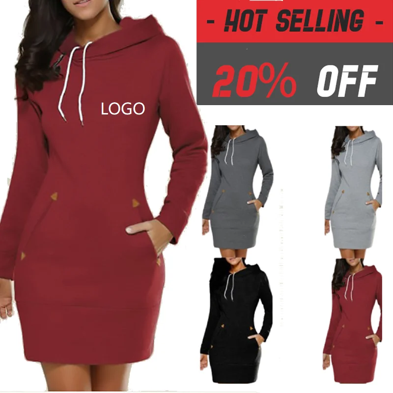 

2021 Custom Rib Knit Round Neck Long Sleeve Plus Size Elegant Women Solid Outfit Winter Casual Party Hoodie Long Dress Ladies