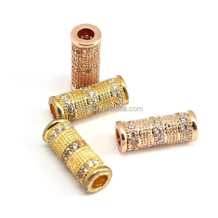 

CZ7361 Wholesale CZ Micro Pave Large Hole Tube Spacer Beads Charms,Cubic Zirconia Separator Tube Drum Barrel Beads For Findings, Gold,rose god,sliver and black