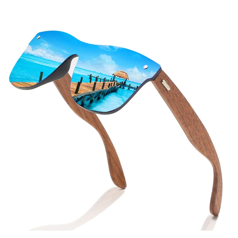 

SKYWAY New Type One Piece Lens Polarized Wooden Sunglasses Fashion Bamboo Temple Gafas De Sol De Madera