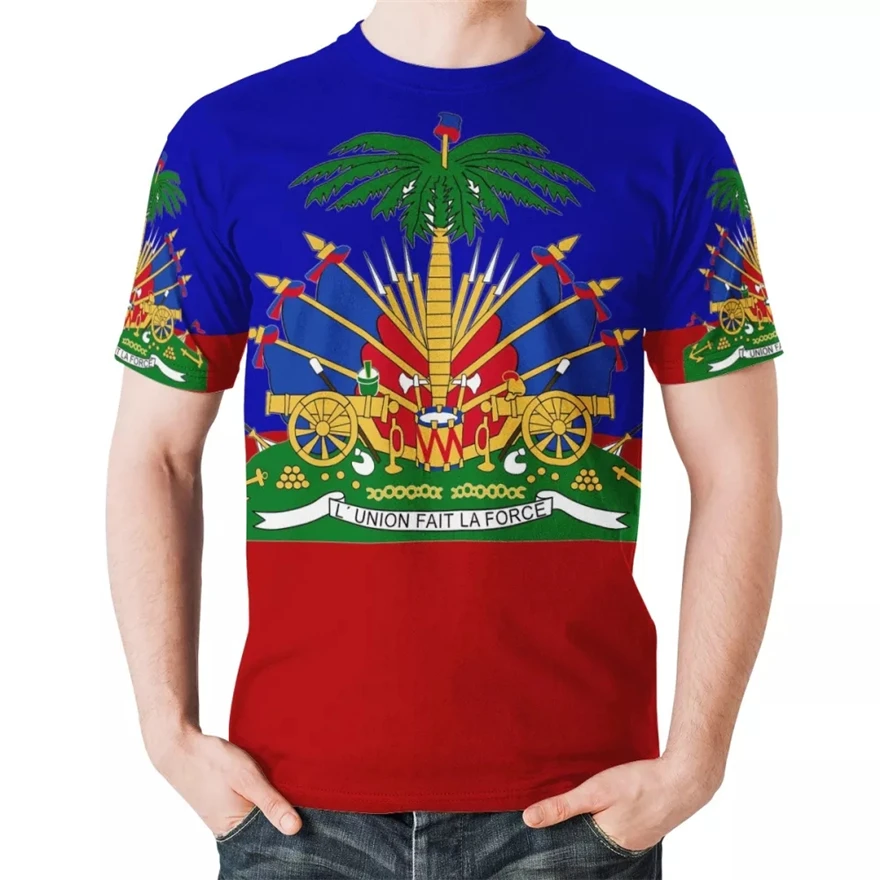 

plus size t-shirts for men women haiti flags printing men's t-shirts graphic Summer Short Sleeve tees Tops male Streetwear 2021