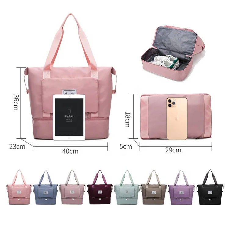 

Colorful Foldable Custom Large Wear-resistant Outdoor Women Sling Shoulder Travel Tote Duffle Bag with Sneaker Shoes Pocket