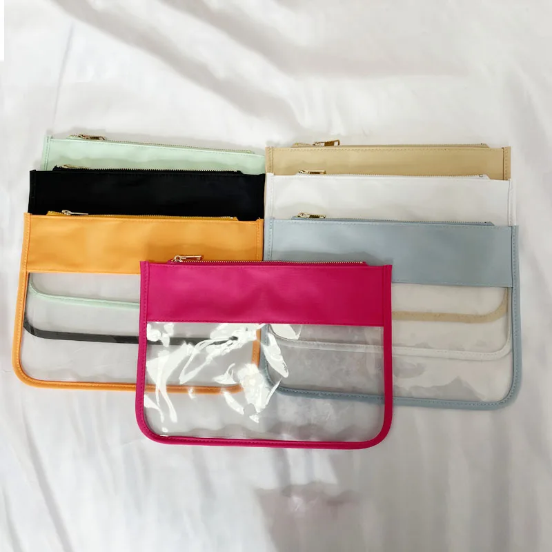 

2022 wholesale patch zippered pouch nylon bag customizable pouch letter patch PVC transparent cosmetic bag, Customized color