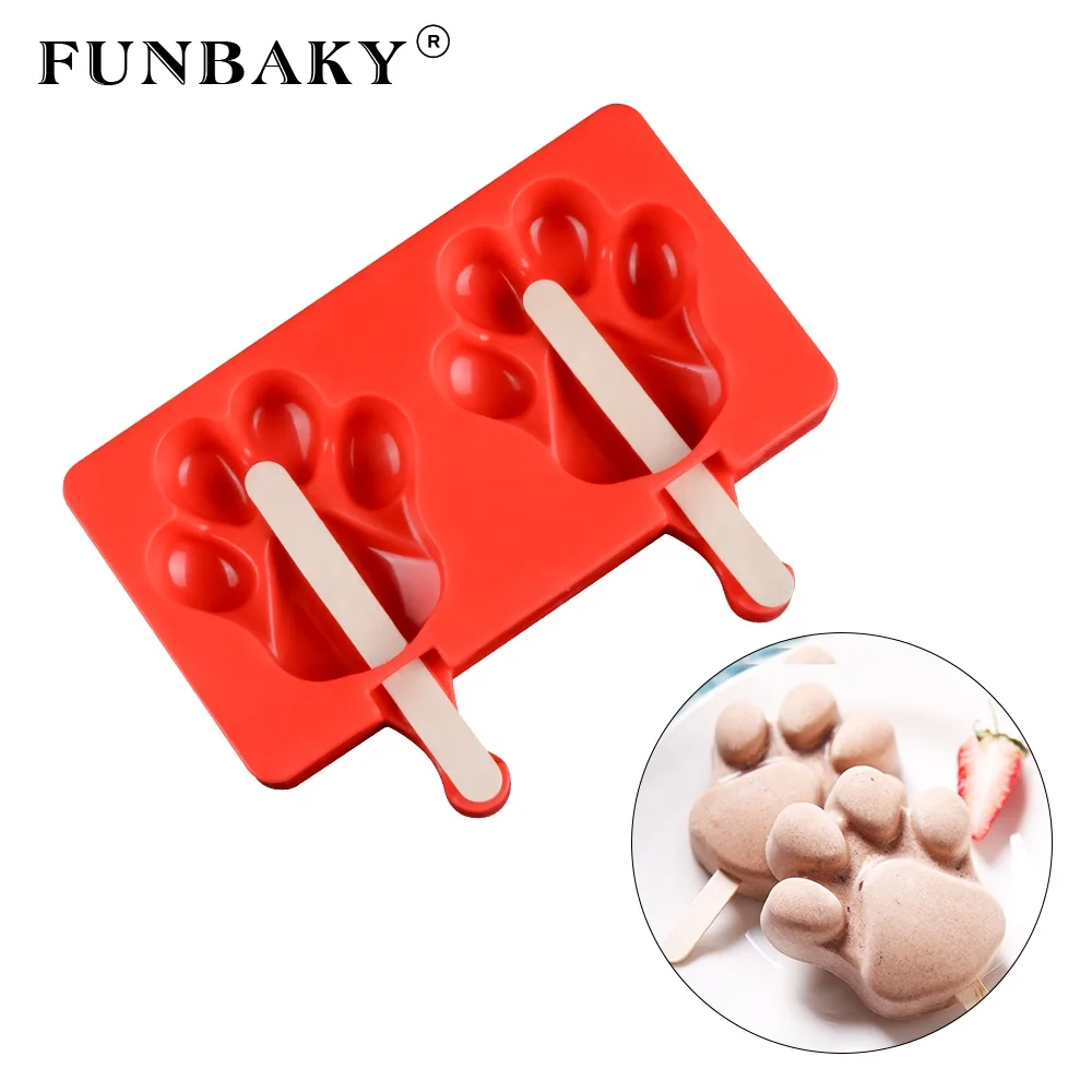 

FUNBAKY Low temperature resistant claw shape double cavity dog paw ice cream silicone mold popsicle making tools, Customized color