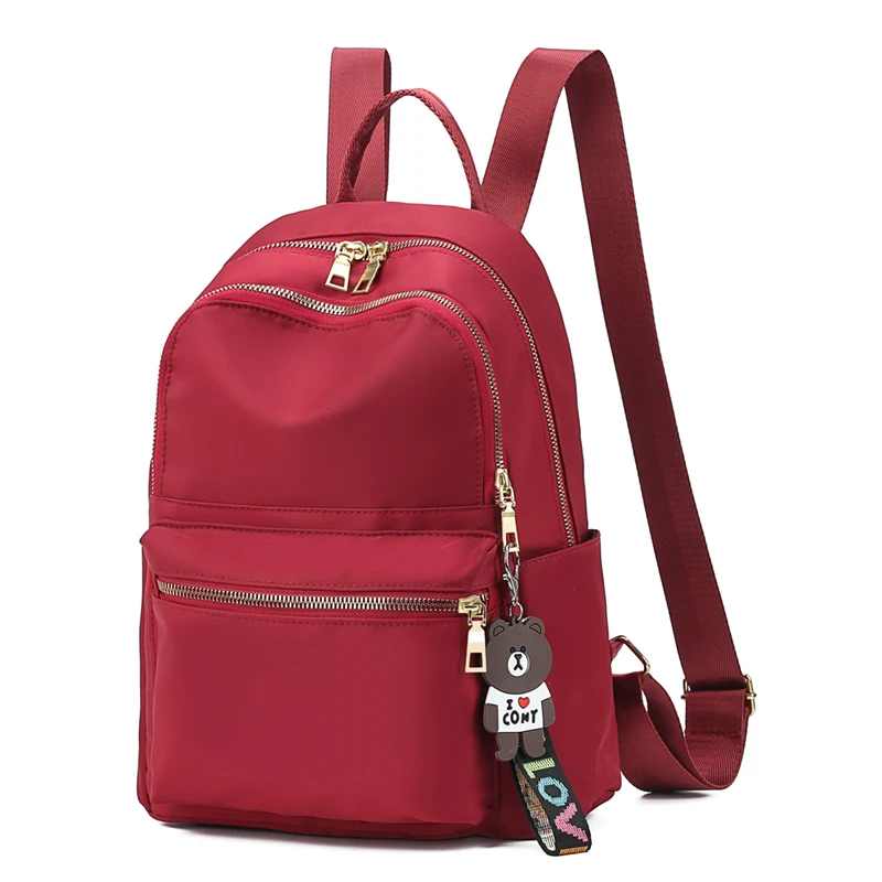 

Wholesale promotional waterproof fashion black nylon girls college school backpack for students, Black,brown