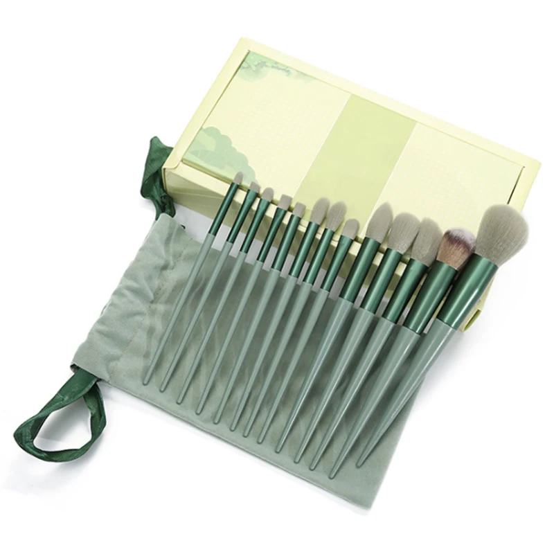 

Customized Private Lago13 pcs Detail Smooth Soft Fiber Hair Makeup Brush Set Highlighter Eyeshadow Eyeliner Nose Lip Brush, Green