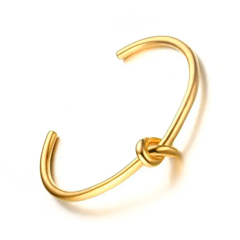 

Dylam Wholesale Custom Stainless Steel Handcuff 316L 18K Bangle Knot Acero Inoxidable Pulseras Gold Plated Cuff Bracelet