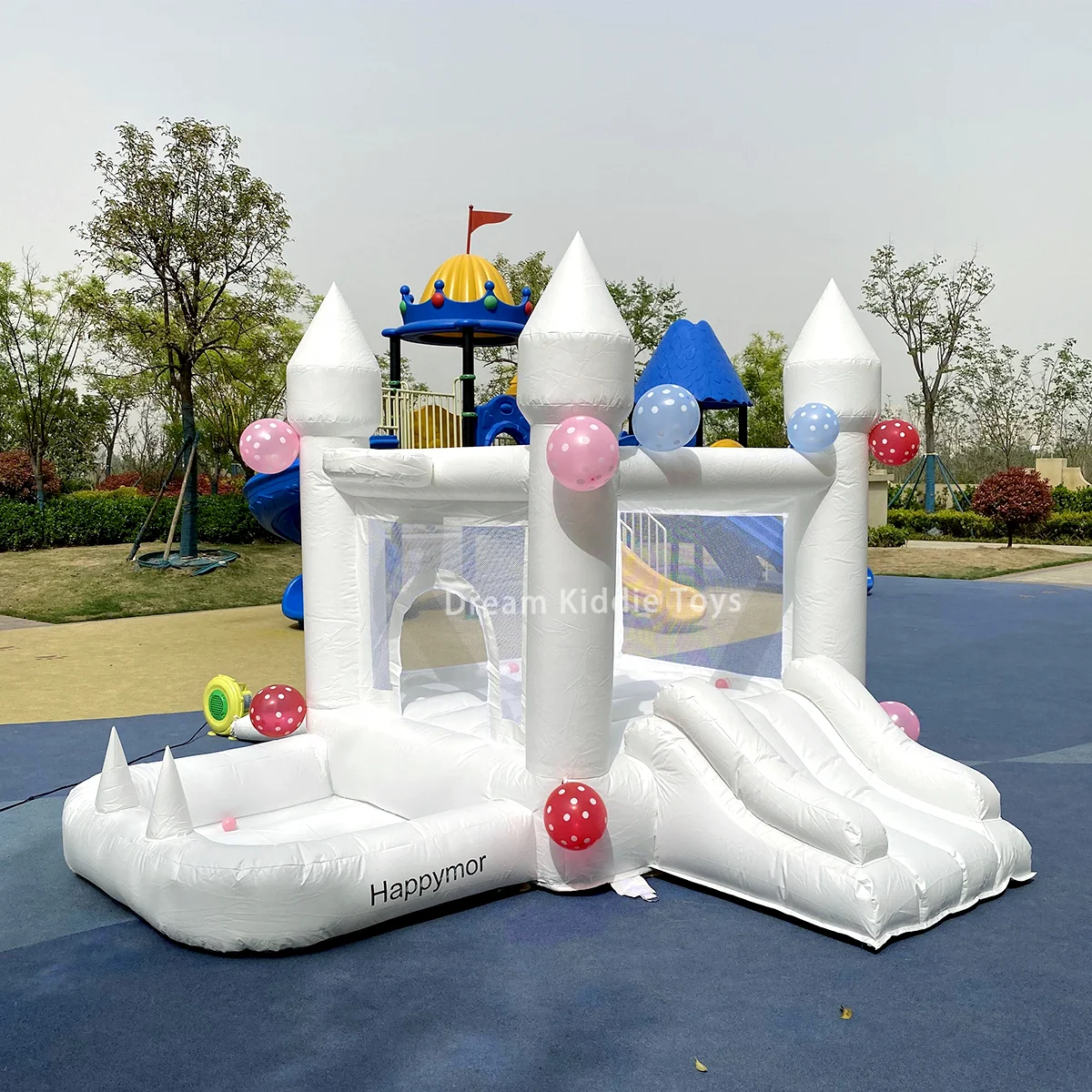 

Mini white bounce house with ball pit and slide for kids indoor pvc small inflatable trampoline toddlers inflatable bouncer