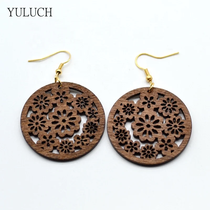 

New earrings Woman African wood Leaf Fashion jewelry eardrop 1 pairs Round design personality hollow latest high quality, Picture shows