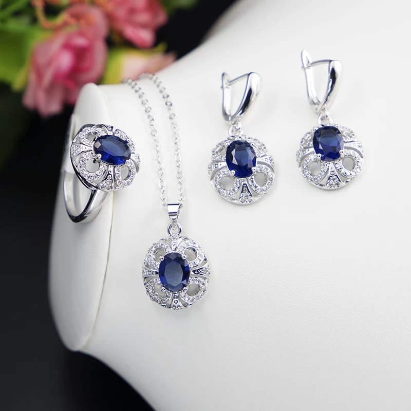 

silver wedding brida earring ring necklace jewelry set for women wedding party gift