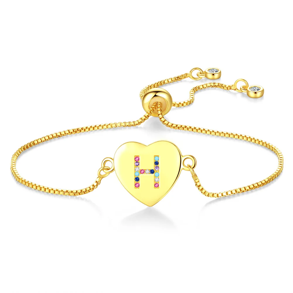 

Gold Plating Sliding Tennis Chain Heart Charm Bracelet Colorful Crystal Capital Initial Letter Bracelet For Women