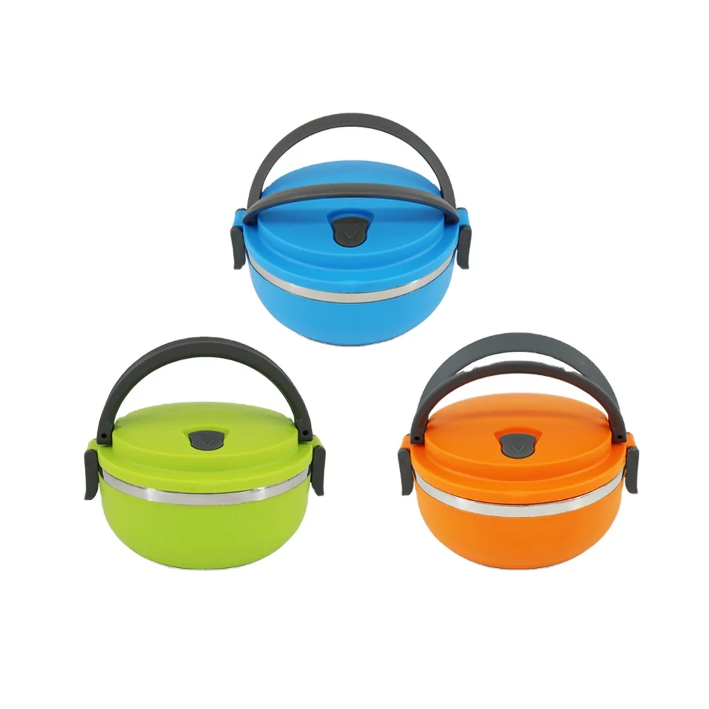 

1Layer 700ml Stainless Steel And Plastic Bento Lunch Box, Green, blue, orange