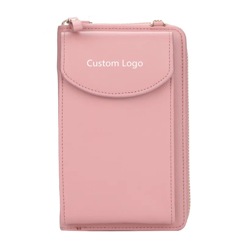 

2021 Custom Logo Lady Crossbody Bag Mini Wallet PU Leather Messenger Phone Bag for Women and Kids, 12 color