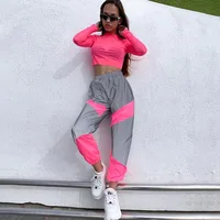 

R10381S Women's new arrival sports and leisure mid-waist stitching reflective pants