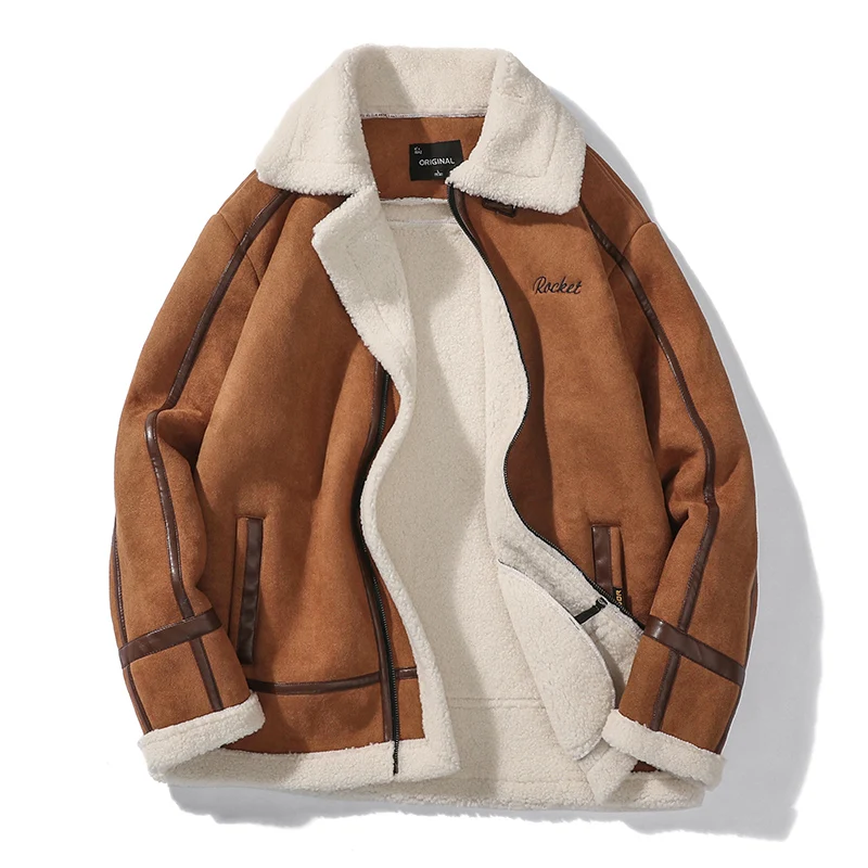 

Support custom Vintage fleece fabric Soft Shell square collar tan sports coat casual tops clothing men's jackets