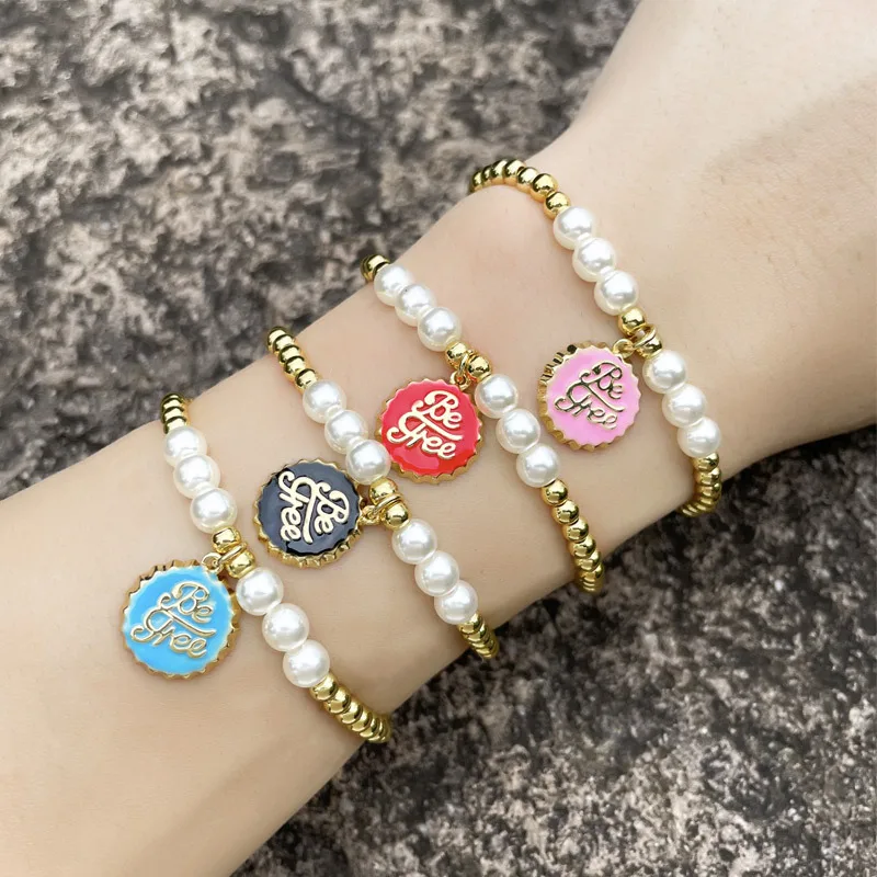 

2022 New Simple Gold Beaded Stretch Bracelet Cute Pendant Bracelet Vintage Pearl Bracelet for Women Girls