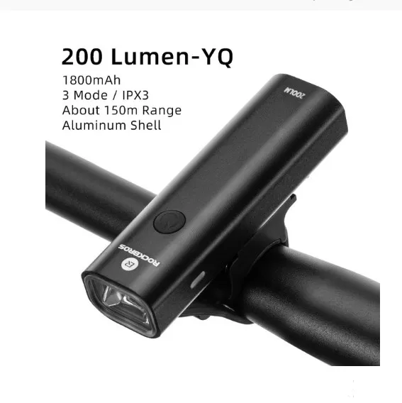 

Rainproof Usb Rechargeable Bike Front Light 2000mAh MTB Front Headlight Lamp, Black