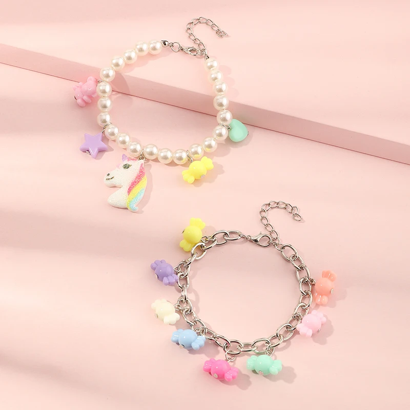 

Children's Multicolored Unicorn Candy Cute Simple Chain Bracelet Jewelry Set