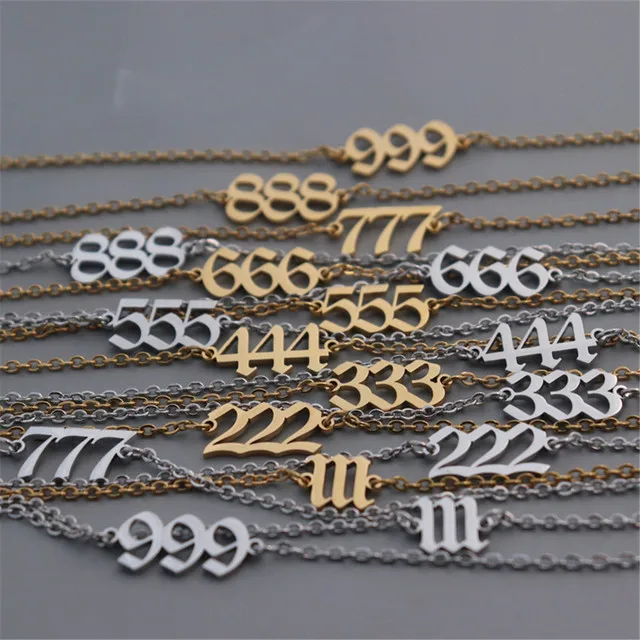 

Hot Sale Stainless Steel Lucky Angel Number 111 222 333 444 555 666 777 888 999 Anklet Gold Silver Chain Angel Number Anklet