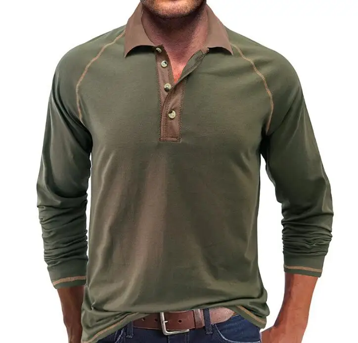 Wholesale New Retro Men's Blank Henley 4 Button Long Sleeve Raglan Contrast Color t Shirt