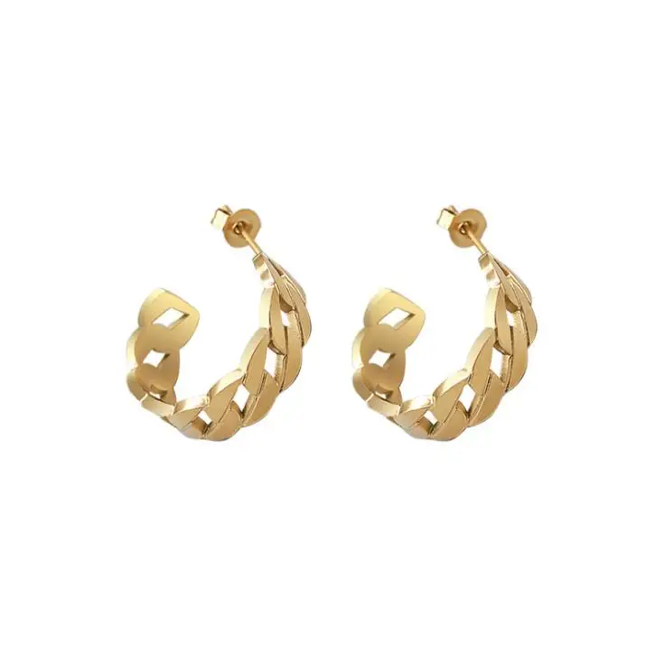

Latest Design Women Stainless Steel 18K Gold Plated Medium Hollow Open Link Chain Hoop Earrings