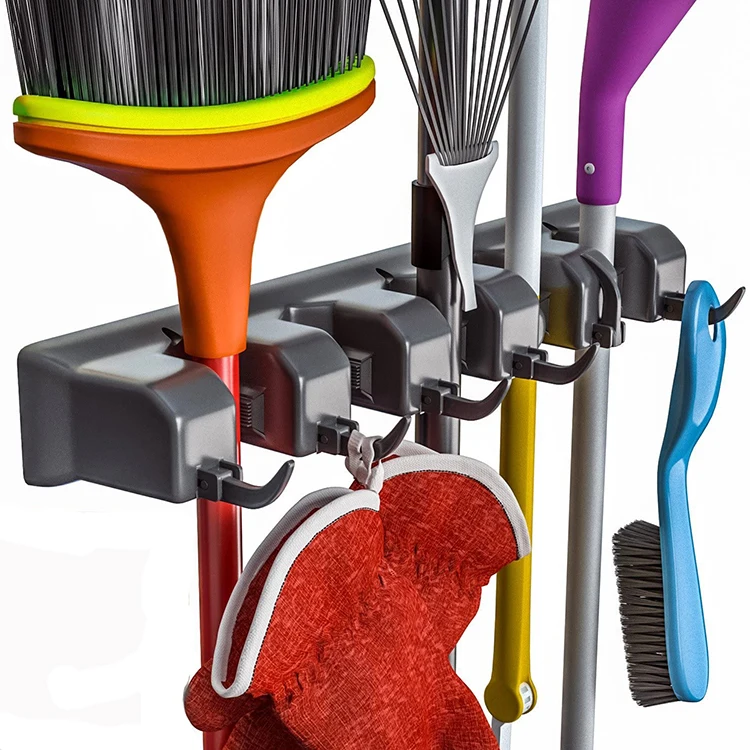 

Broom Holder and Garden Tool Organizer wall mount for Rake or Mop Handles Remove Clutter Closet Garage Organization System