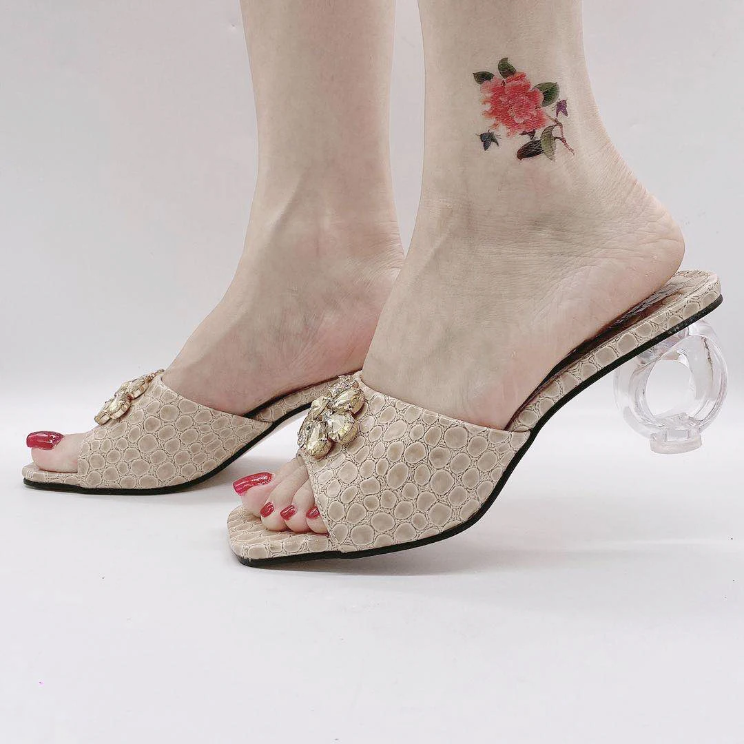 

XMR3398-353 Floral Crystal Women Sandals High Heeled Slides Formal Shoes Clear Heels Sandals