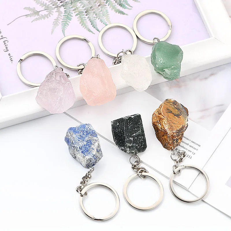 

Custom Raw Crystal Healing Stone Keychain Natural Quartz Rough Stone Keychain for Gift