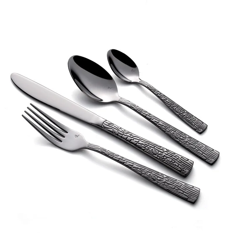 

High quality wholesale restaurant creative flatware hammered pattern handle unique stainless steel wedding cutlery set