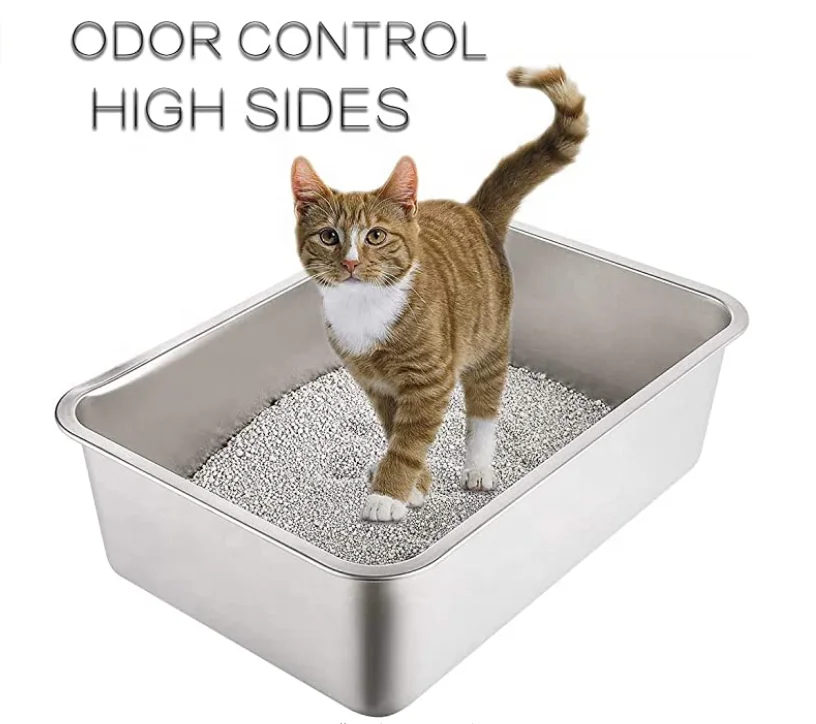 

60*40*15cm Odor Control Cat Litter Sand Box Toilet Stainless Steel Metal Cat Litter Tray
