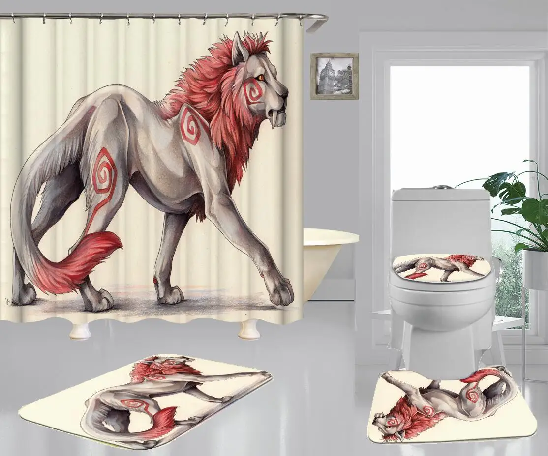 

Creativity Lion Print Shower Curtain Bathroom Decoration Quality Toilet Seat Bathroom Carpet