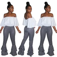 

Sexy Fashion Lady Polka Dot Skinny Casual High Waist Ruffles Flare Long Pants