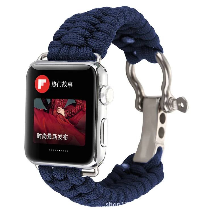

Rugged Outdoor Survival Nylon Rope Paracord Wrist Watch Band Strap For Apple Watch, Black,blue,green,gray,brown,blue+black