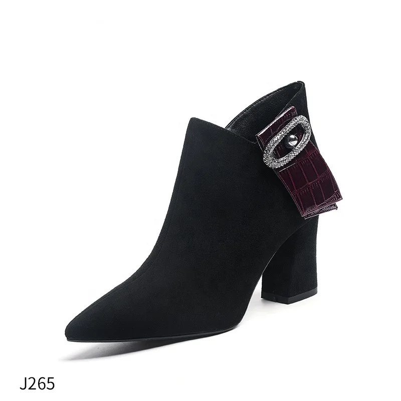 

J265 Modern winter boots women shoes chunky ladies high heels ankle boots, Black