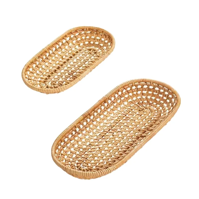 

Hand-woven Rattan Round Cutlery Tray Hand Woven Serving Basket For Snacks Rattan Fruit Bread Storage Basket, Customize color