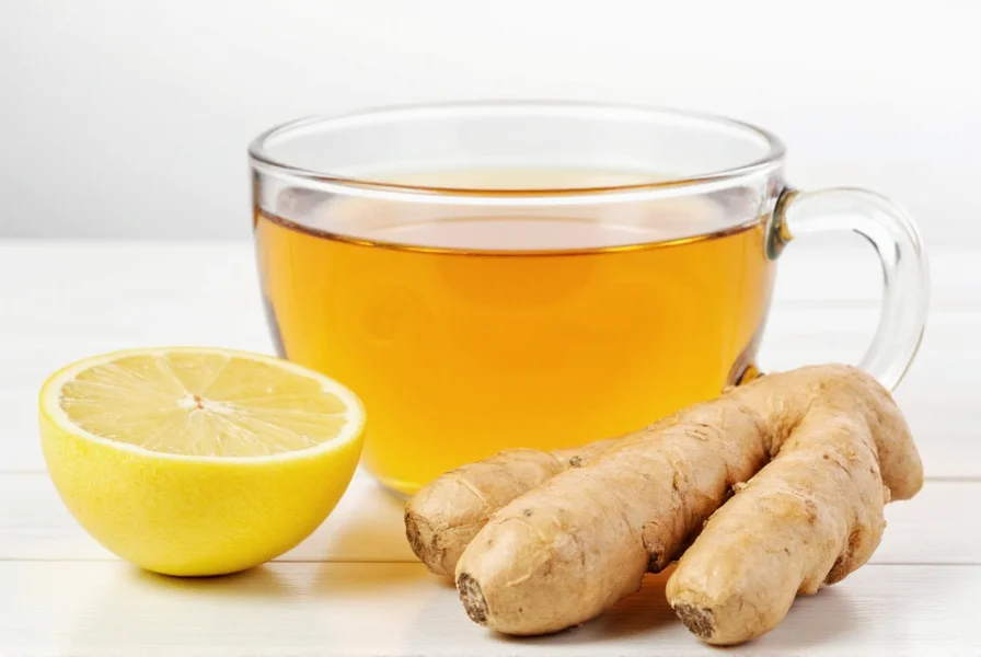 Ginger tea in a ceramic cup with fresh ginger slices