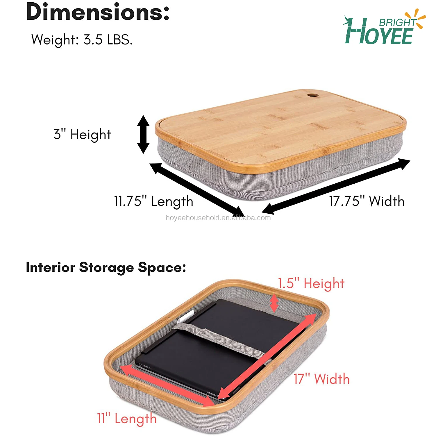 Bamboo Lap Desk With Laptop Storage Compartment Pillow Cushioned Laptop