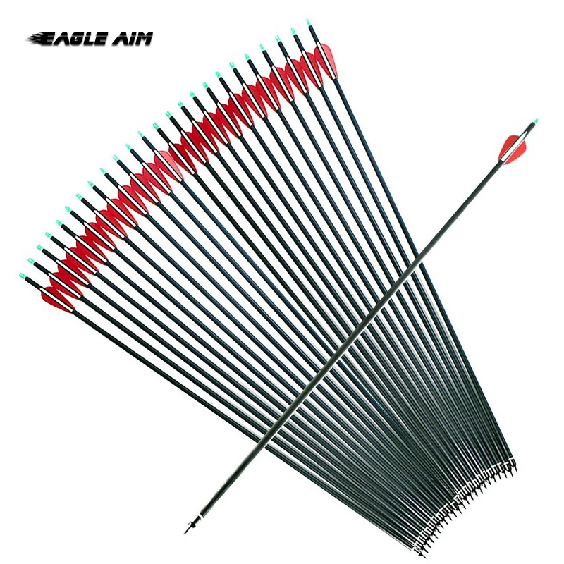 

12Pcs 30inch Carbon Arrow Spine 500 With Replaceable Arrowhead for Compound / Hunting Recurve Bow Archery