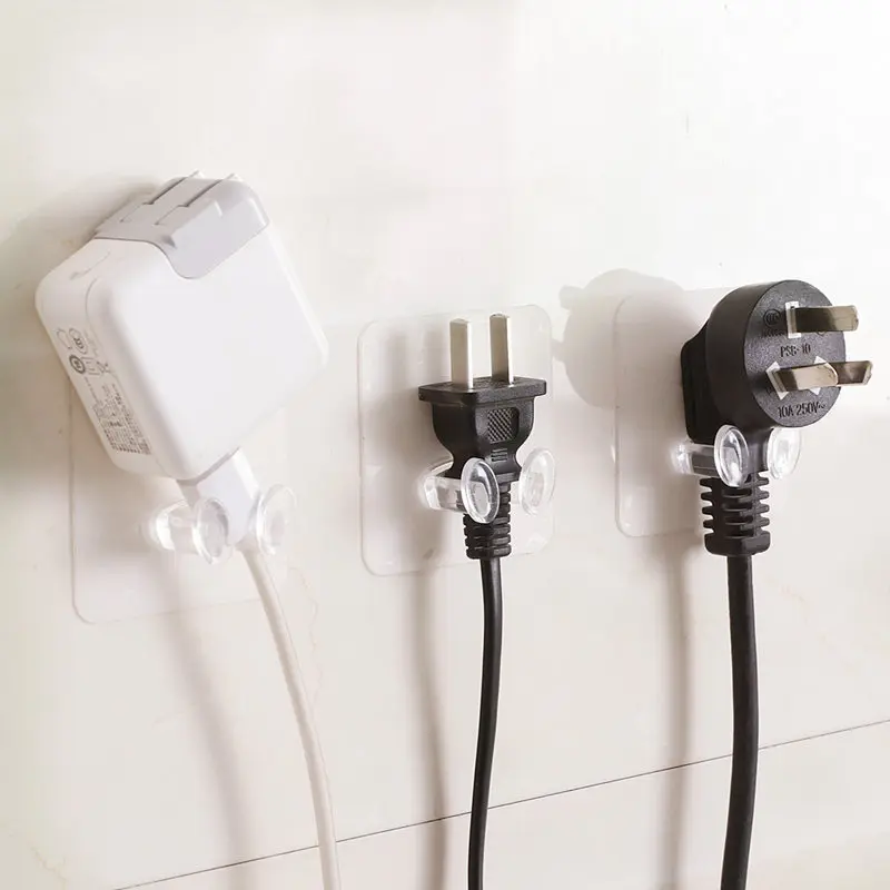 

Transparent Non-trace Paste Type Plastic Home Bathroom Adhesive Holder Hanger Wall Hook Power Plug Socket Holder Hooks, As same as picture