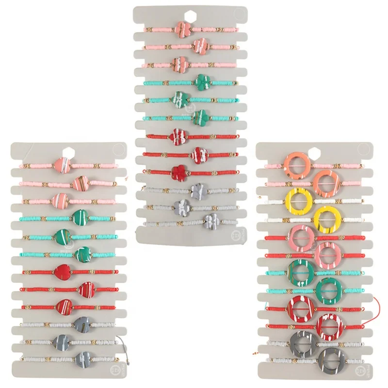 

New Bohemia flower Polymer clay Adjustable heart Charms Polymer clay Beaded Bracelet Women Couple Rope Chain For Women Jewelry, Picture