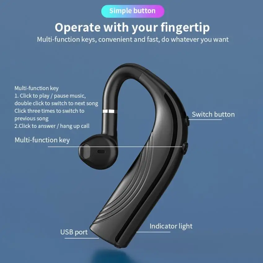 Wireless Headphones Handsfree HD Call Ear-hook Earphones Business Bluetooth 5.0 Headset With Mic For Driver Sport - ANKUX.COM
